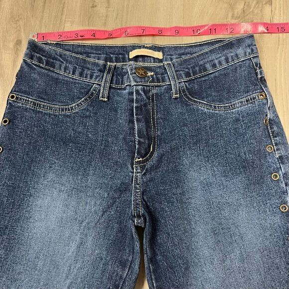 NWOT vintage y2k forever 21 flare jeans goldtone grommet accents sz S stretchy - Picture 9 of 12